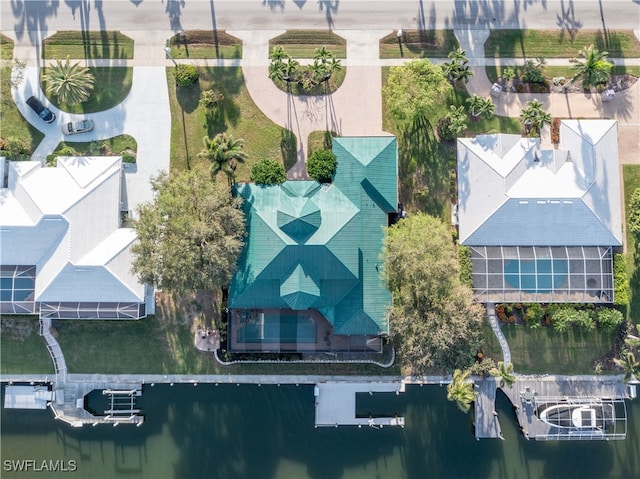 aerial view with a water view