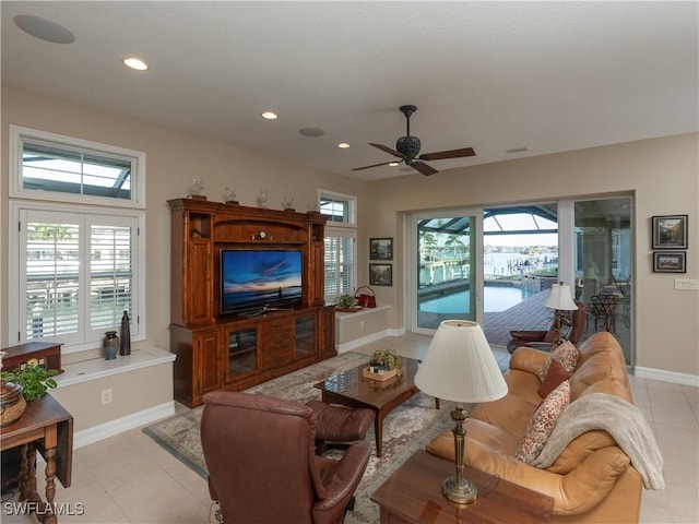 living room featuring ceiling fan