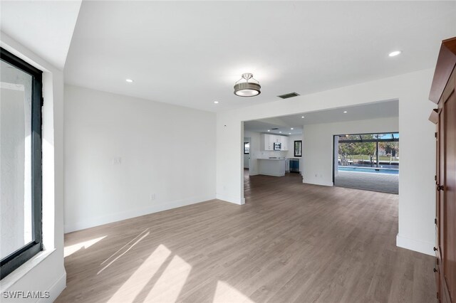 unfurnished living room with light hardwood / wood-style floors