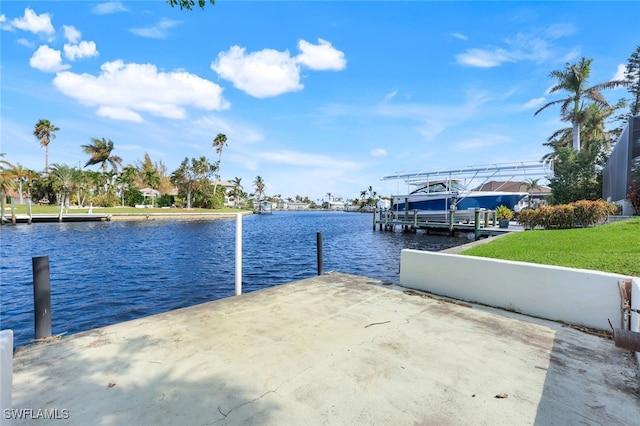 view of dock with a water view