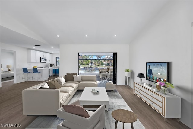 living room with dark wood-type flooring