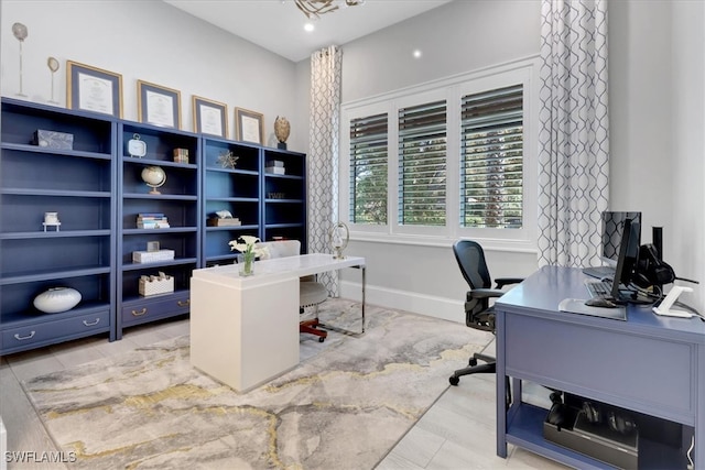 office area featuring light wood-type flooring