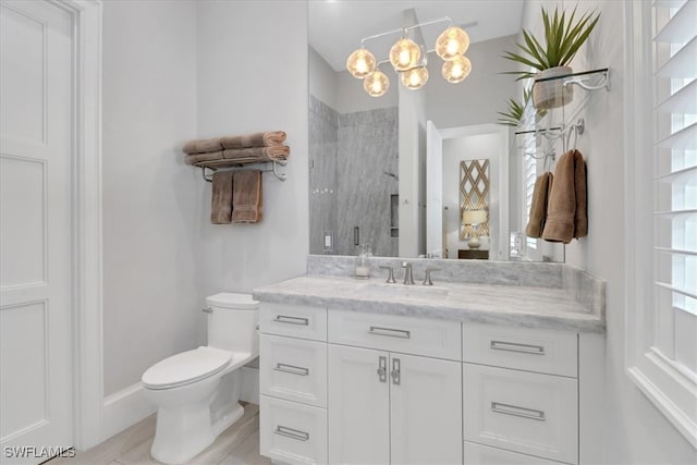 bathroom with vanity, toilet, and walk in shower