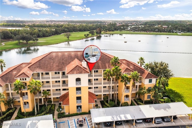 aerial view featuring a water view