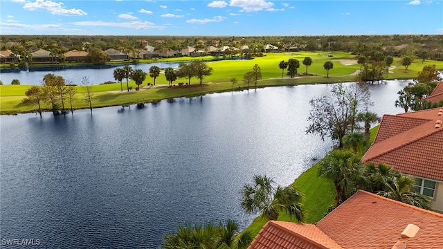 aerial view with a water view