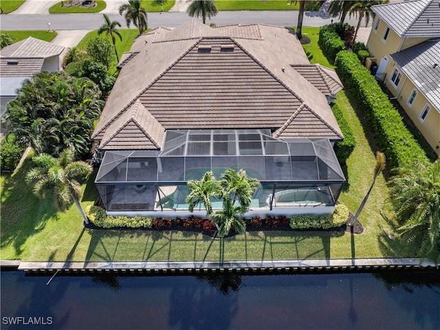 bird's eye view featuring a water view