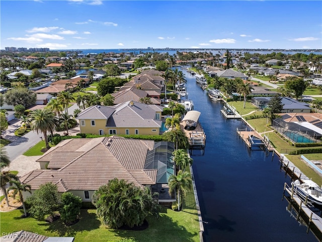 aerial view with a water view