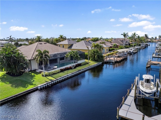 water view featuring a dock