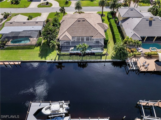 bird's eye view featuring a water view