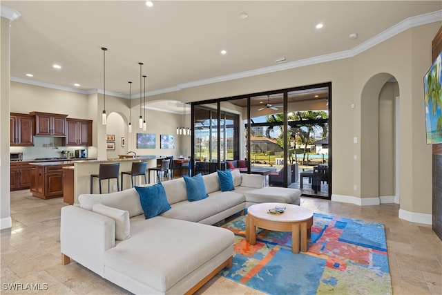 living room featuring ornamental molding