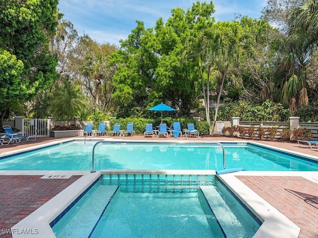 view of pool featuring a patio