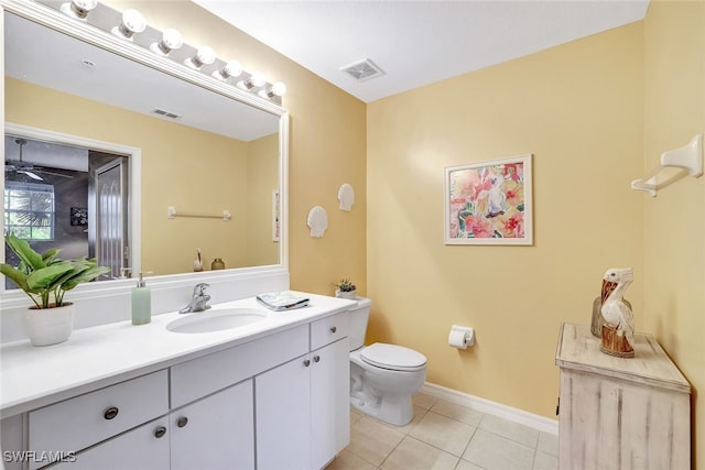 bathroom with toilet, tile patterned flooring, and vanity