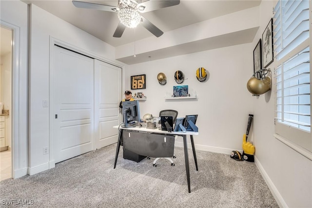 4137 Bay Beach Ln Unit 532, Fort Myers Beach, FL 33931 - home office featuring a ceiling fan, carpet, and baseboards