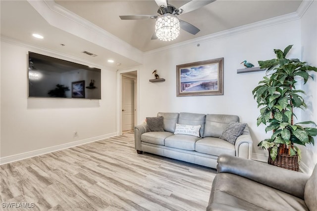 4137 Bay Beach Ln Unit 532, Fort Myers Beach, FL 33931 - living room with a ceiling fan, ornamental molding, wood finished floors, baseboards, and recessed lighting