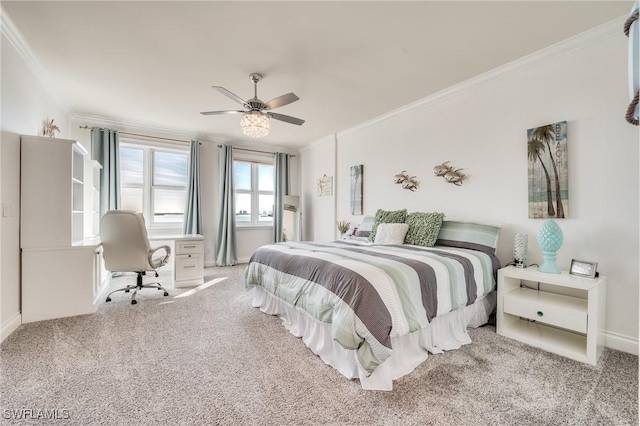 4137 Bay Beach Ln Unit 532, Fort Myers Beach, FL 33931 - bedroom with crown molding, carpet flooring, baseboards, and a ceiling fan