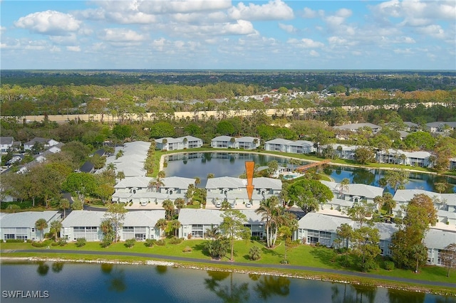 aerial view featuring a water view