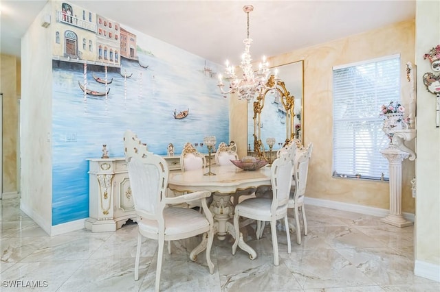 dining area featuring a chandelier