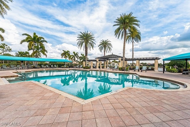 view of pool featuring a patio