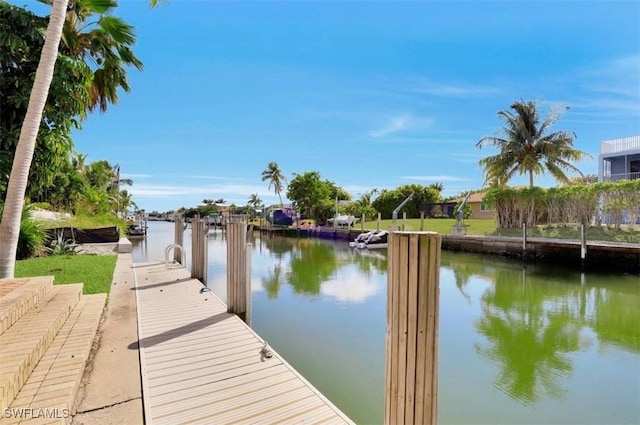 view of dock with a water view