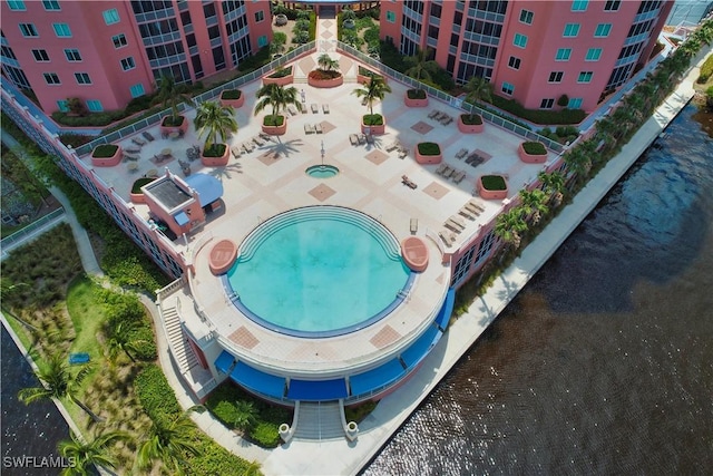 aerial view featuring a water view