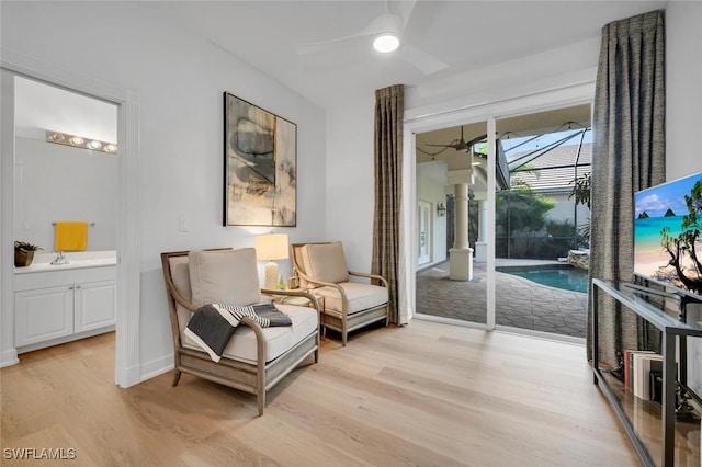 living area featuring light wood-type flooring