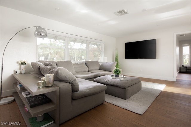 living room with hardwood / wood-style flooring