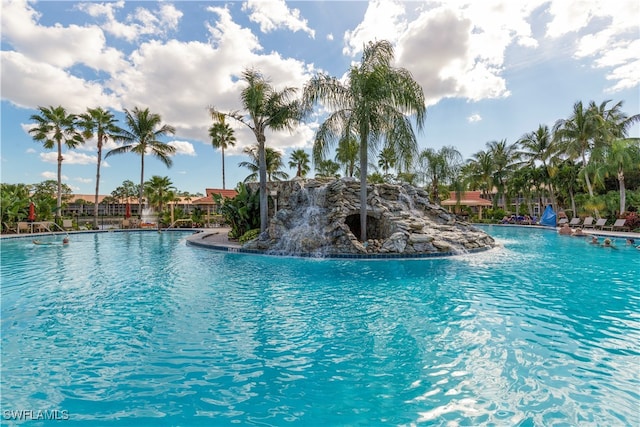 view of pool featuring pool water feature