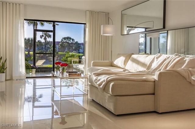 view of tiled living area