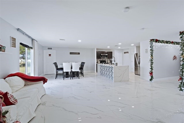 living room with sink