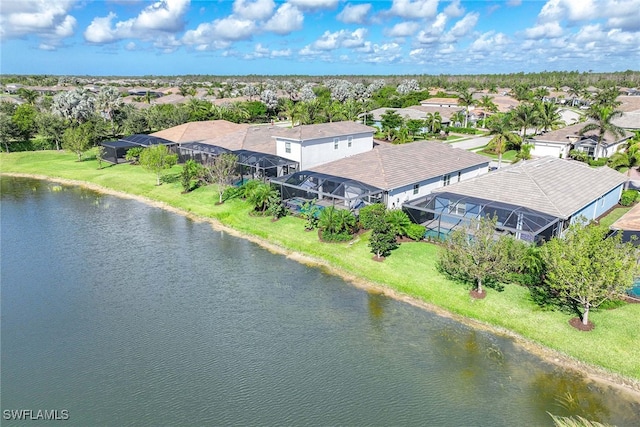 aerial view with a water view