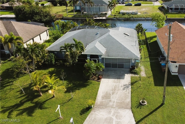 bird's eye view featuring a water view