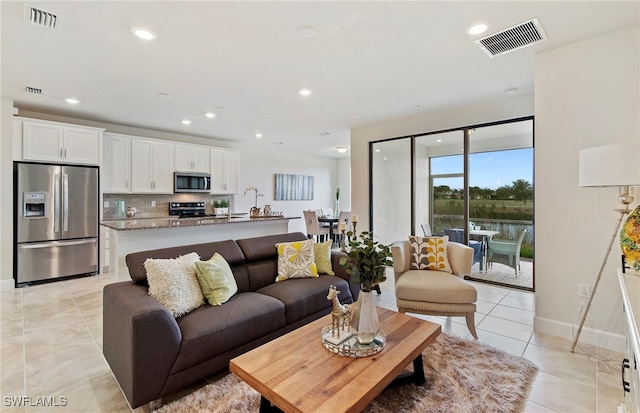 view of tiled living room