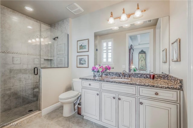 2555 Marquesa Royale Ln Unit 1-301, Naples, FL 34109 - bathroom featuring vanity, a stall shower, and tile patterned floors