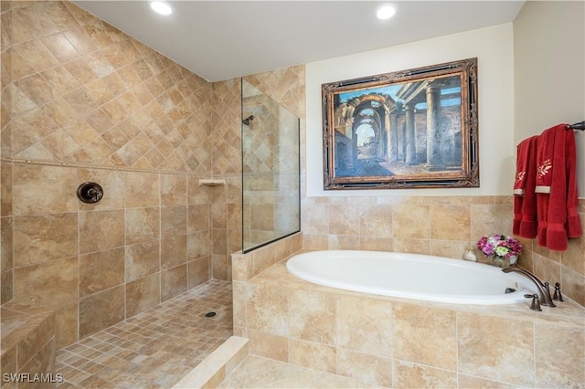 2555 Marquesa Royale Ln Unit 1-301, Naples, FL 34109 - full bath with a bath, recessed lighting, and a tile shower