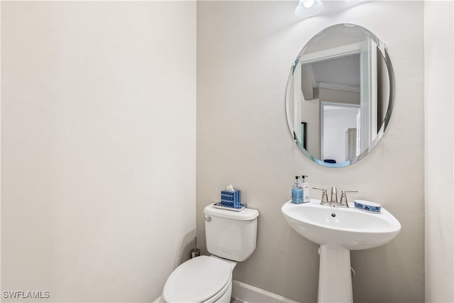 bathroom featuring toilet and ornamental molding