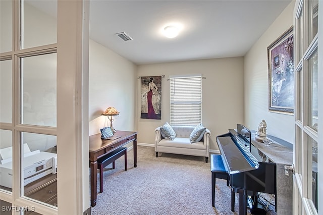 view of carpeted home office