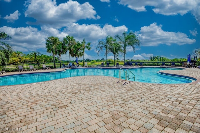 view of swimming pool with a patio