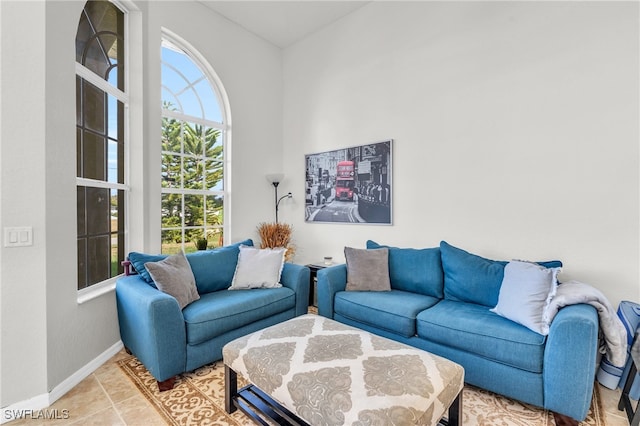 living room with light tile patterned floors