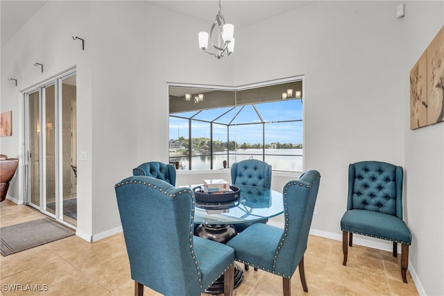 dining area with a water view