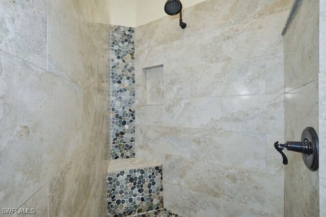 interior details featuring a tile shower