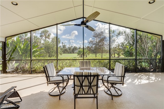 sunroom / solarium featuring a wealth of natural light and ceiling fan