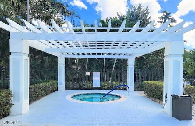 view of swimming pool with a pergola and a community hot tub