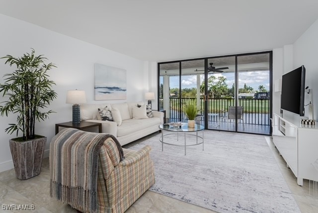 living room featuring expansive windows