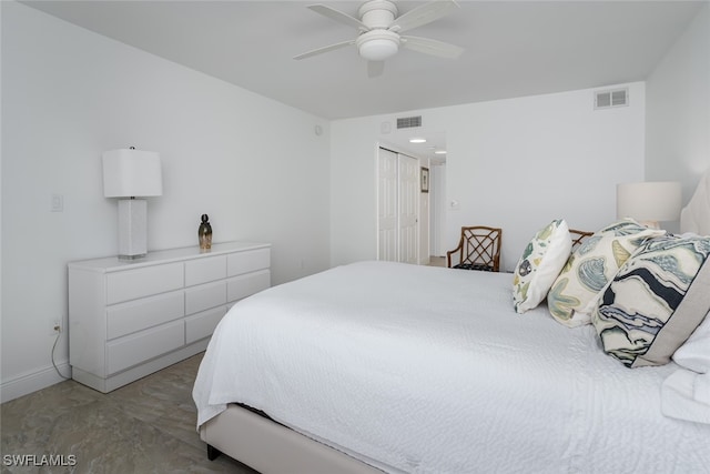 bedroom with a closet and ceiling fan