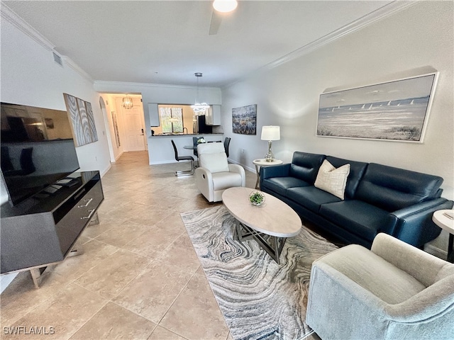 living room featuring ornamental molding