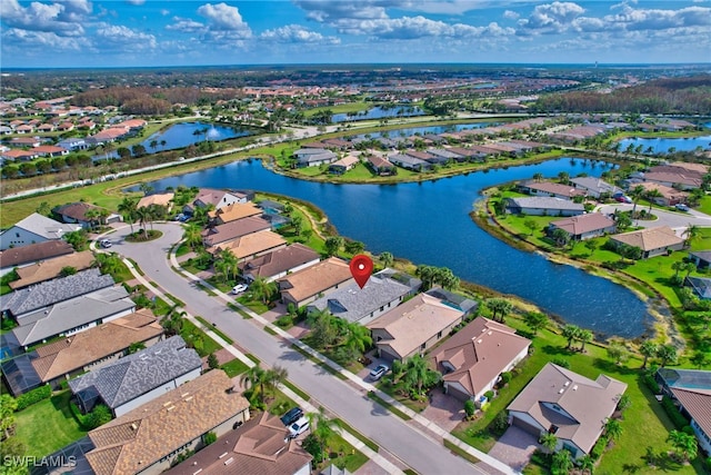 aerial view with a water view