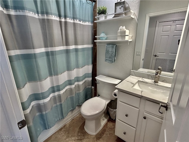 full bathroom with vanity, toilet, and shower / tub combo