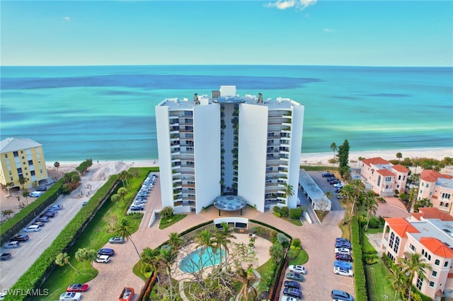 aerial view featuring a beach view and a water view