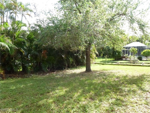 view of yard with glass enclosure