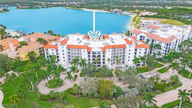 aerial view featuring a water view